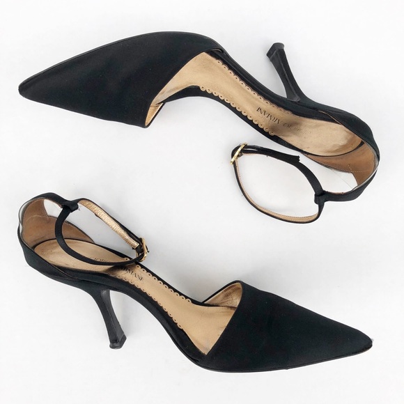 Giorgio Armani Shoes - Giorgio Armani Black Satin heels with ankle strap